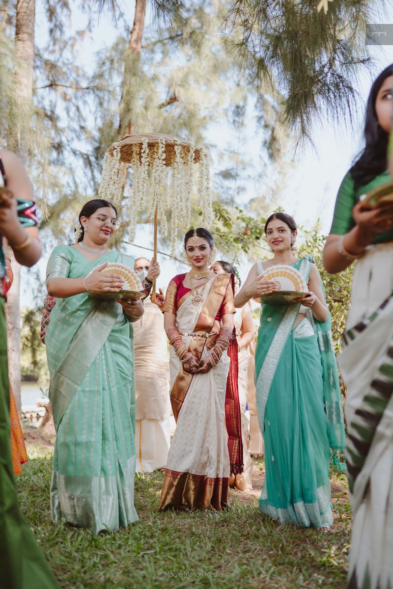 Bride walking in to a classical track at a traditional ceremony