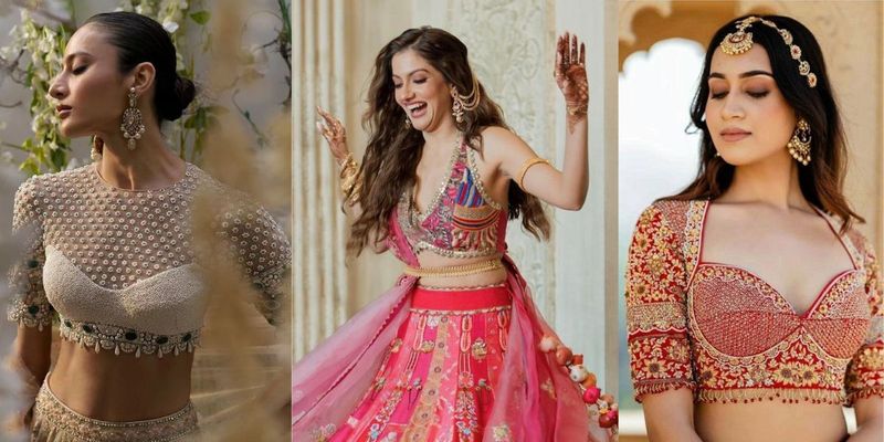 off shoulder lehenga blouse designs - Google Search | Indian bridal wear,  Indian fashion, Lehenga blouse designs