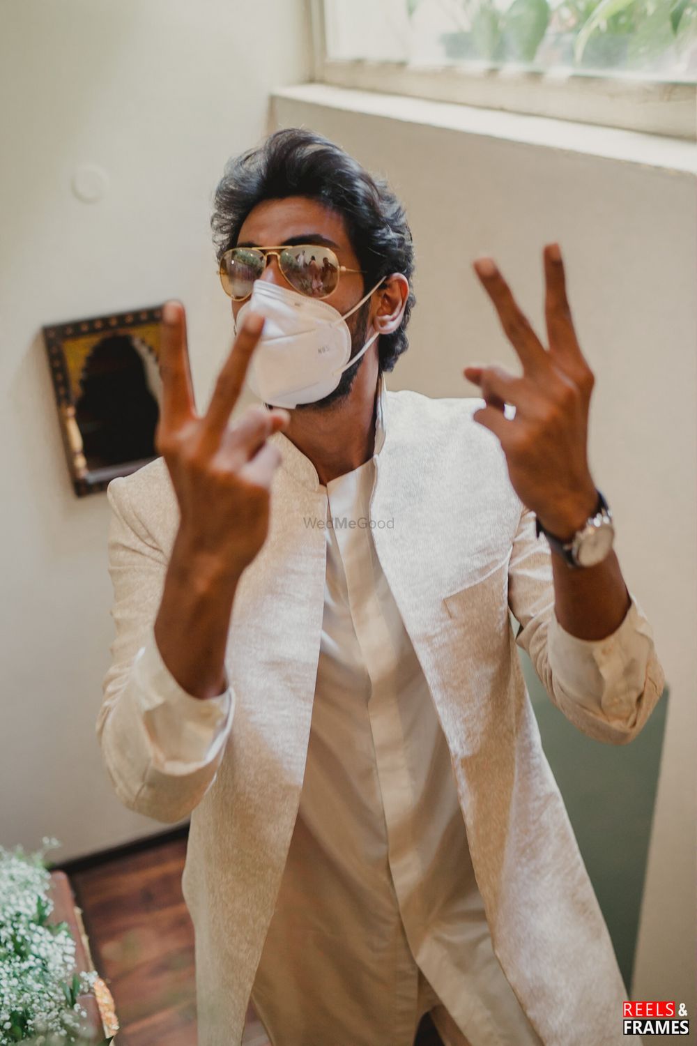 Photo of Rana Daggubatti in mask at his mehendi function
