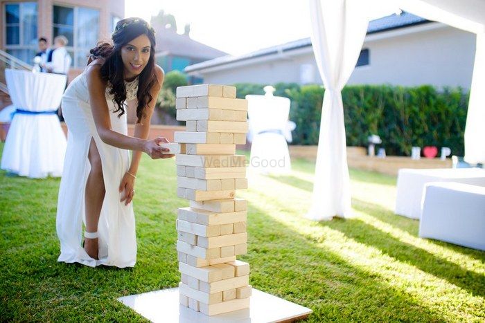 Photo of Giant Jenga game bought from eBay for guests to play in garden wedding