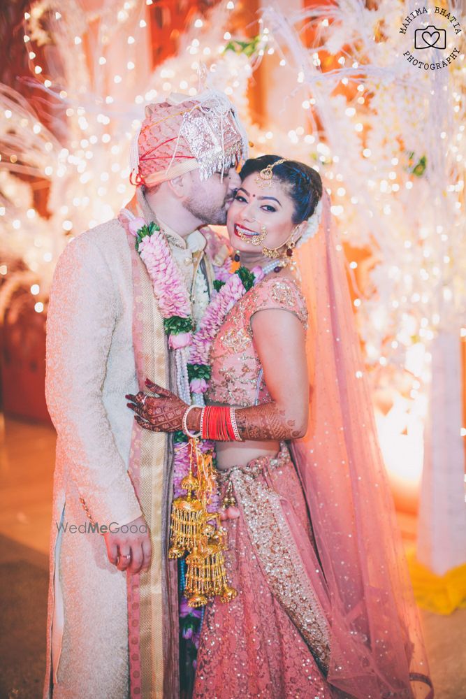 Photo of Bride and groom couple portrait at wedding