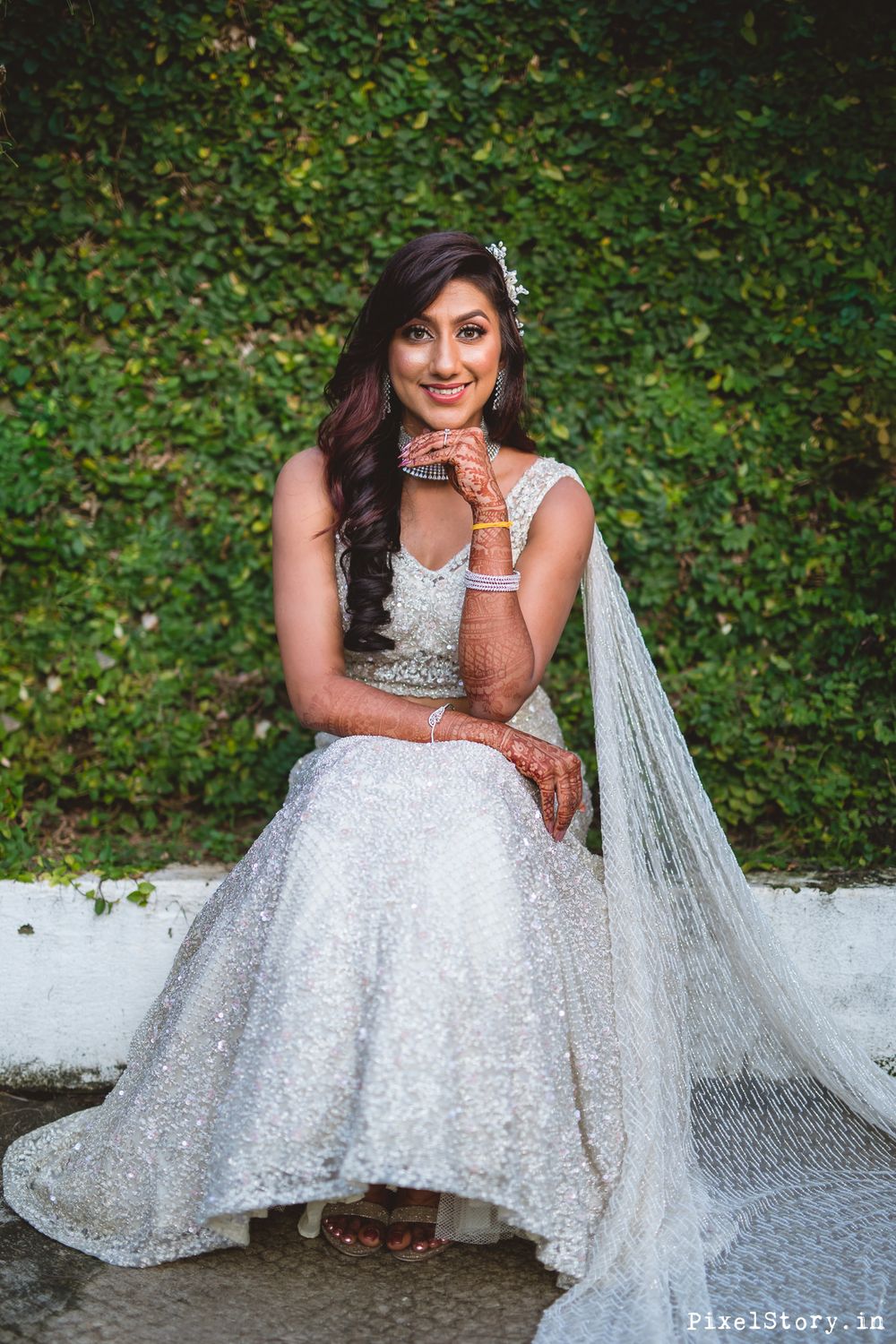 Photo of Bride in a shimmery lehenga for sangeet