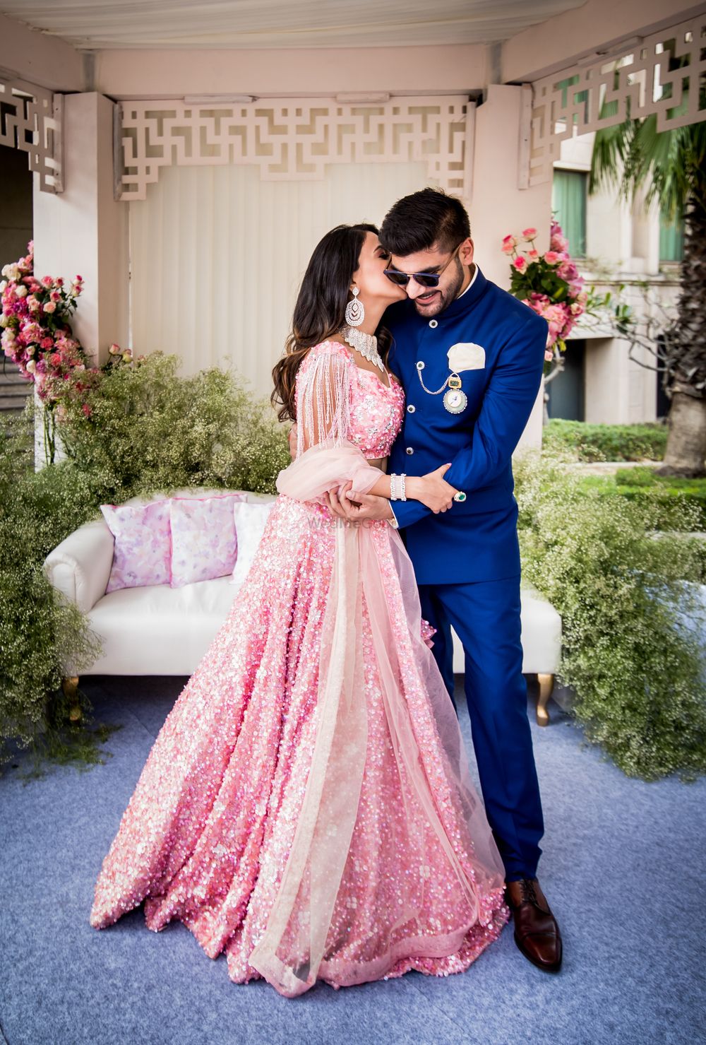 Photo of Engagement couple portrait with pink lehenga