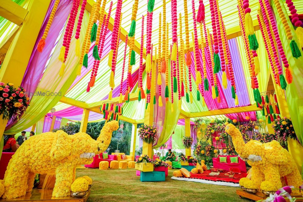 Photo of Floral decor in a melange of colors at a mehendi ceremony