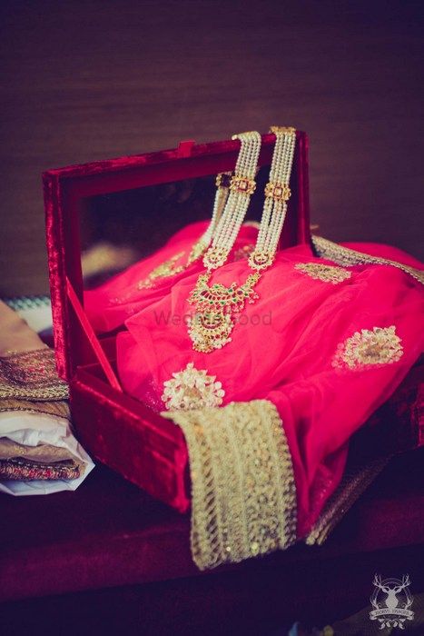 Photo of bridal pitara of jewellery and outfits