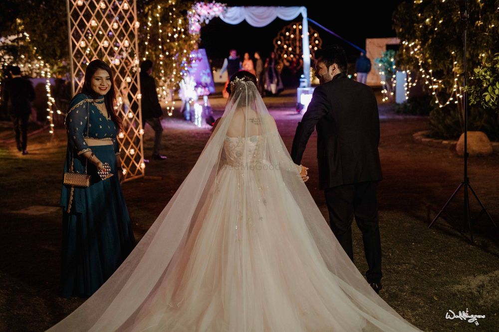 Photo of reception gown with a long train