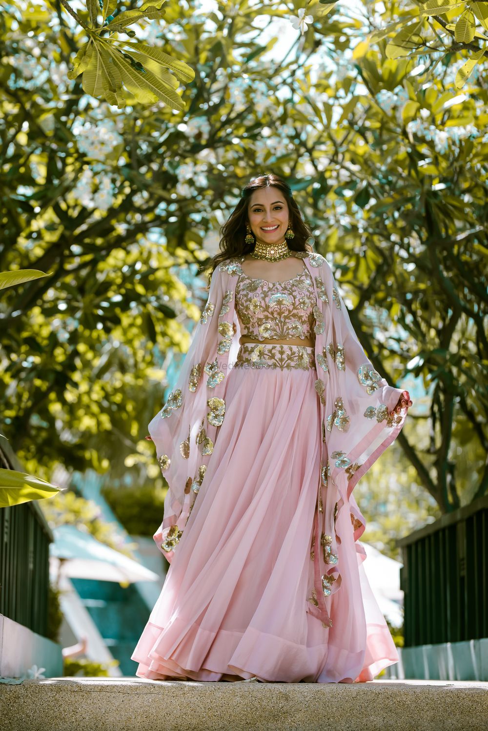 Photo of Indo western mehendi outfit with cape jacket