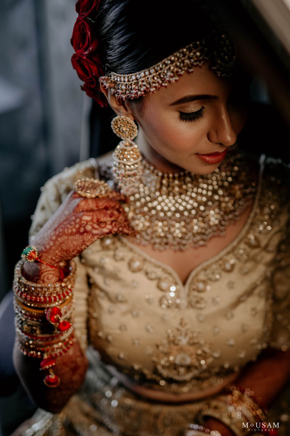 Photo of bridal jewellery to go with a gold lehenga