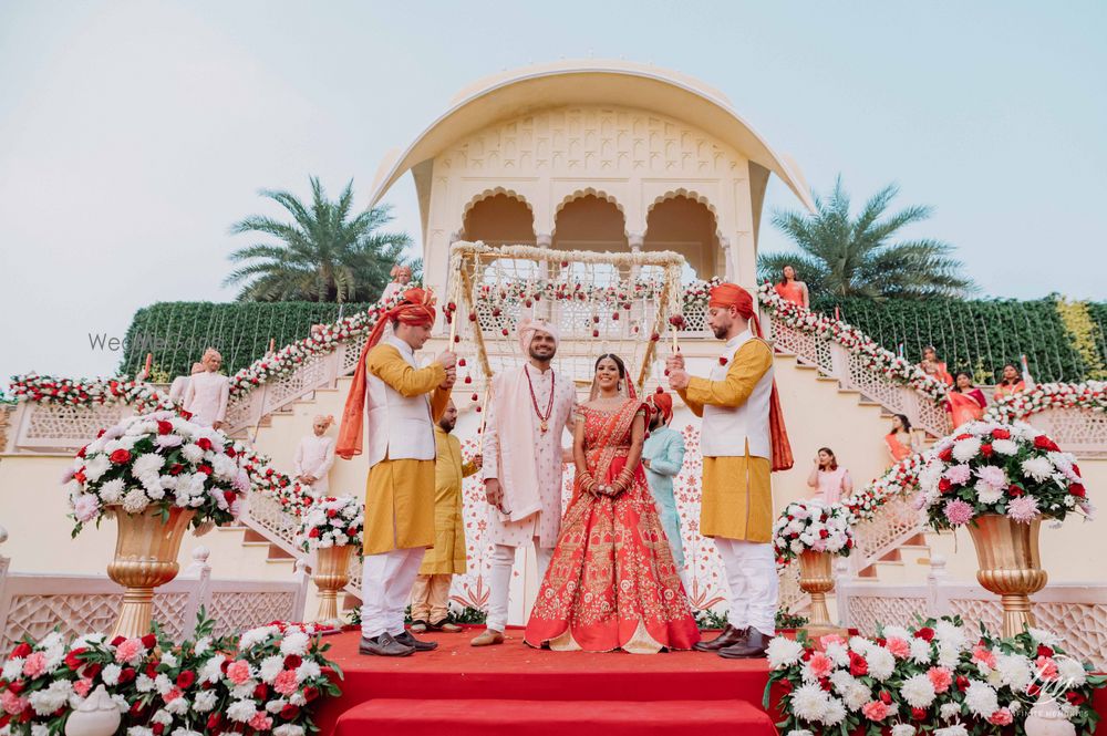 Photo of Couple entering together on the wedding day