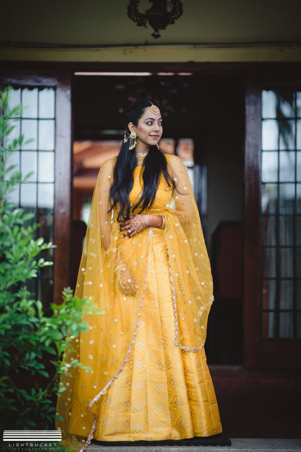 Photo of Haldi bridal look in yellow lehenga