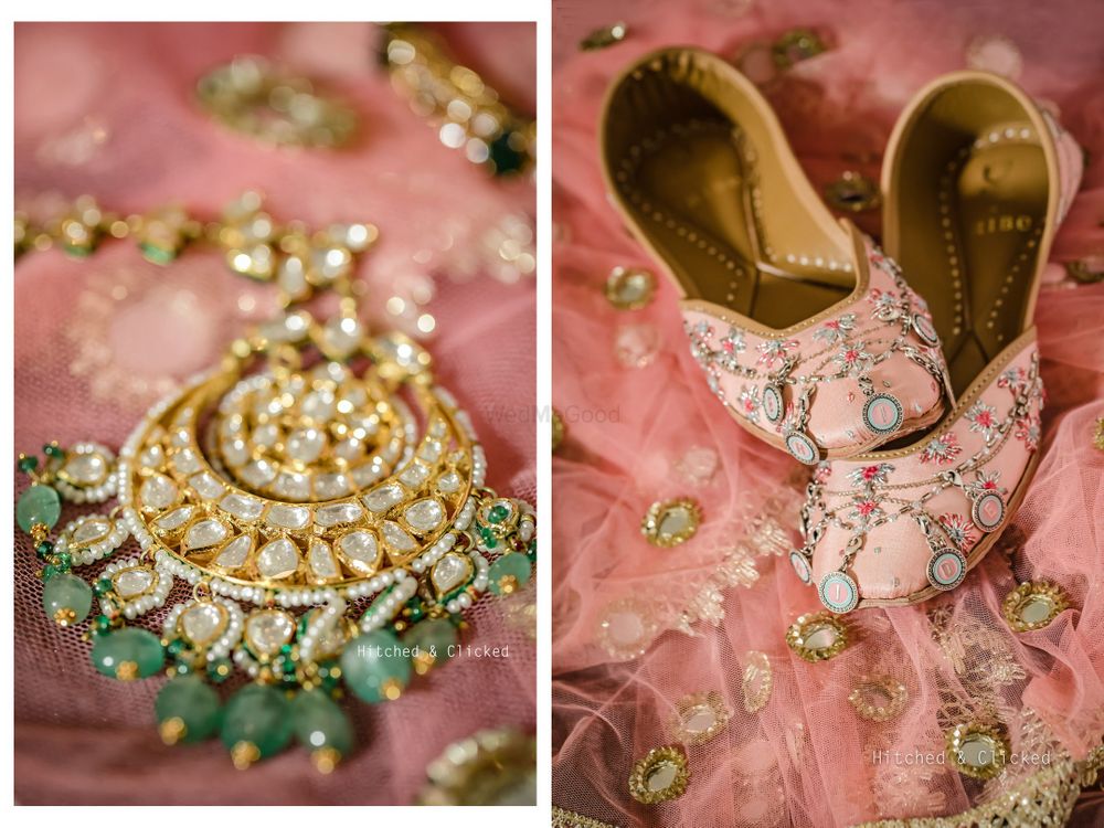 Photo of getting ready jewellery and bridal juttis shot