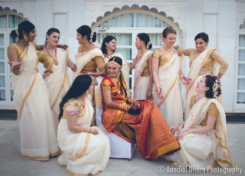 Photo of South Indian bride with coordinated bridesmaids