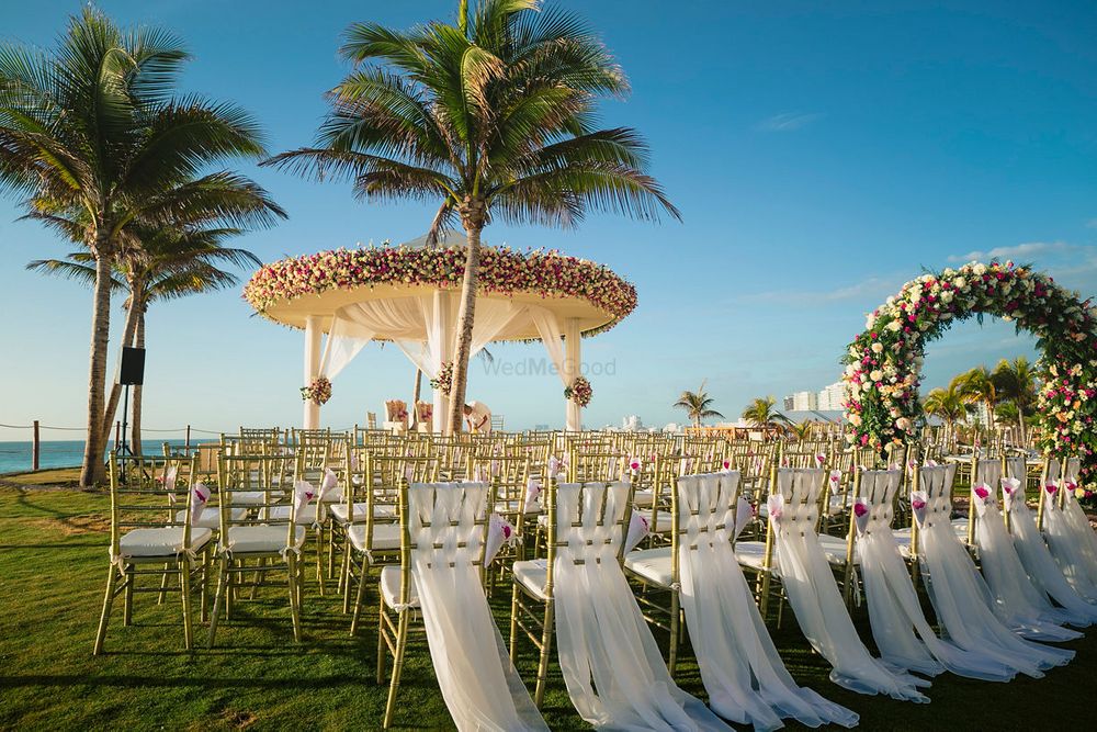Photo of Dreamy open air wedding decor idea with mandap and chairs