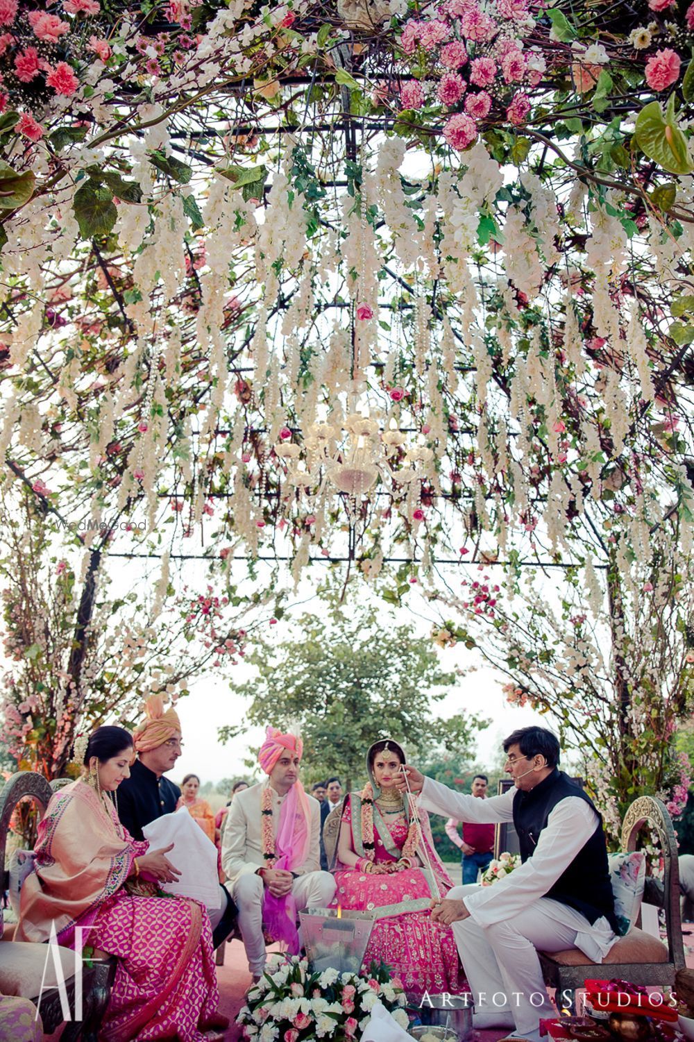 Photo of Fairytale mandap decor with hanging floral strings