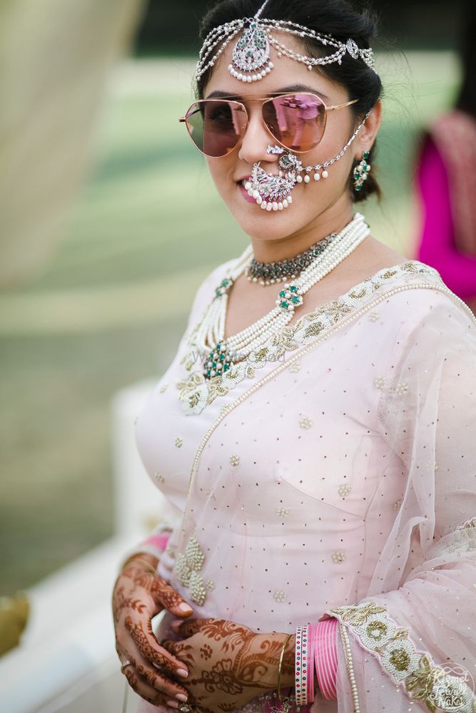 Photo of Offbeat antique finish bridal jewellery with Nath and maangtikka