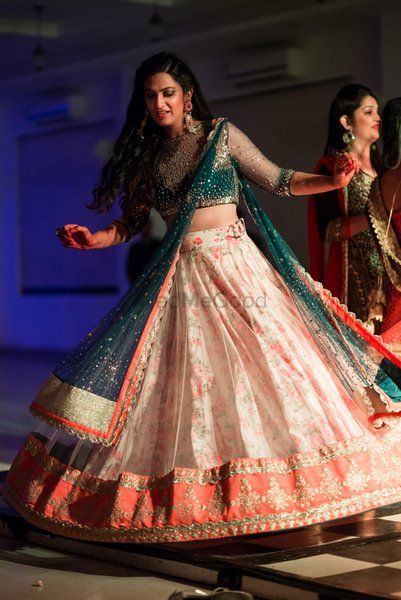 Photo of floral print lehenga in baby pink and white