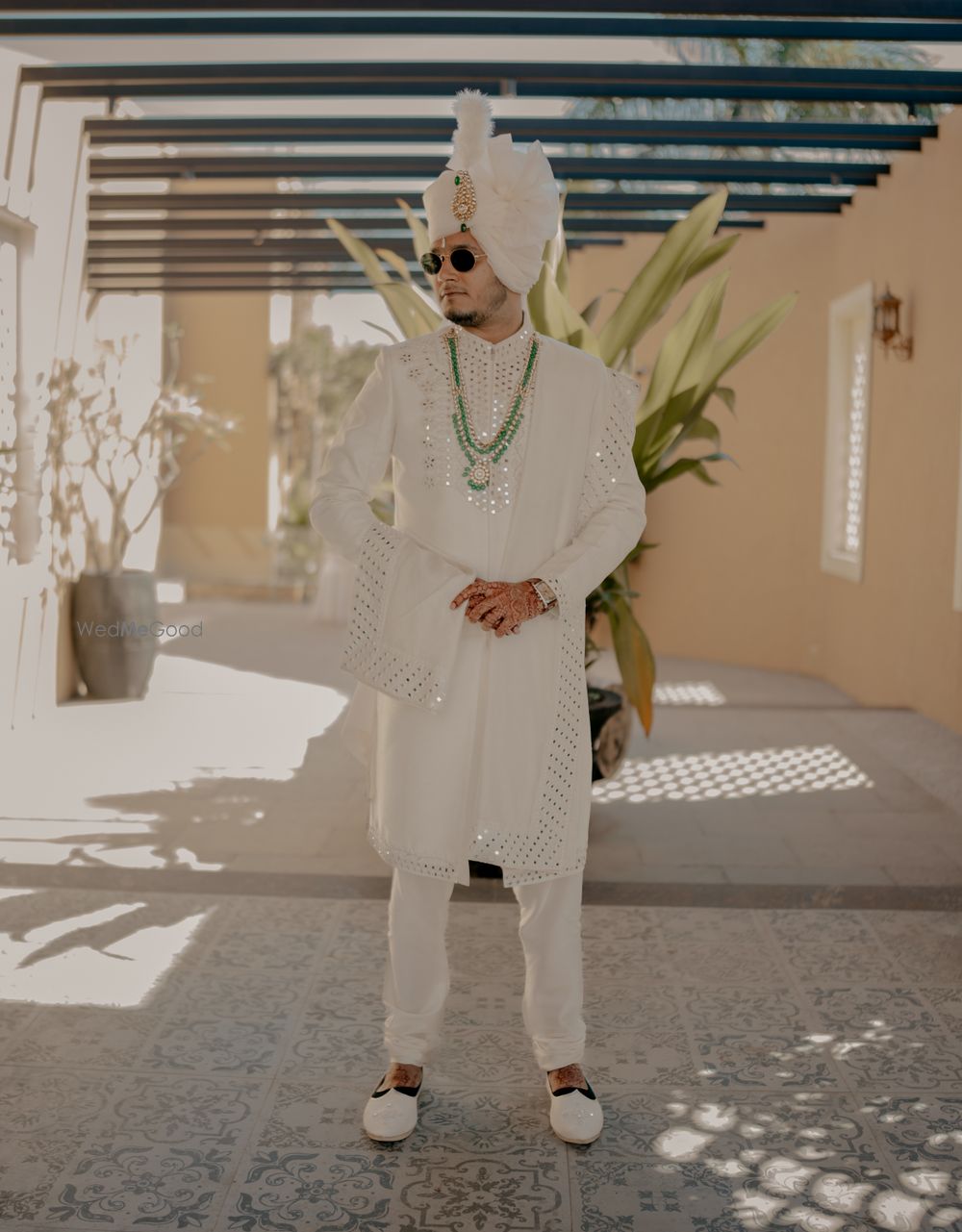 Photo of White mirror work sherwani for groom by Abhinav Mishra