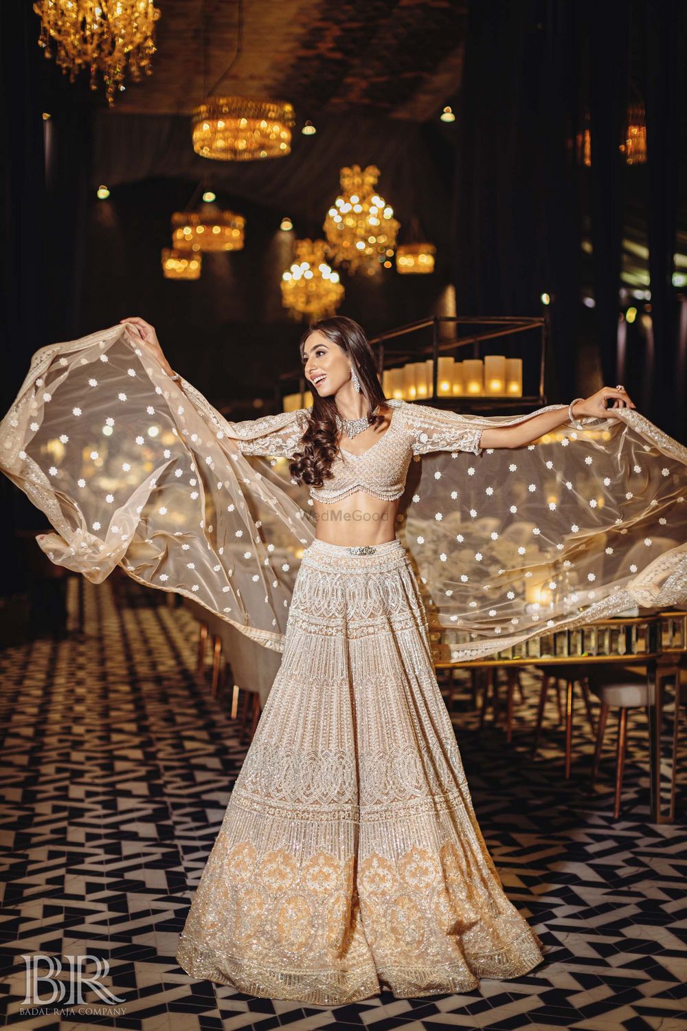 Photo of Reception lehenga in nude and ivory by Falguni Shane Peacock