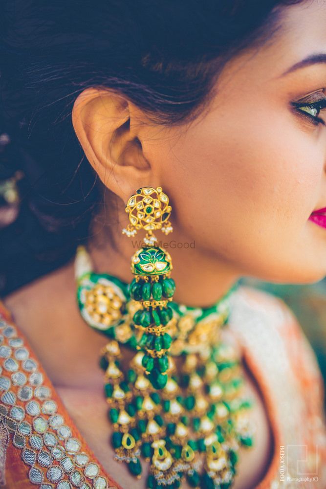 Photo of Fun mehendi jewellery and earrings with green beads