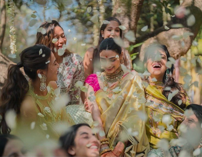 Photo of Cute Athiya Shetty's Bridal Portrait with Bridesmaids