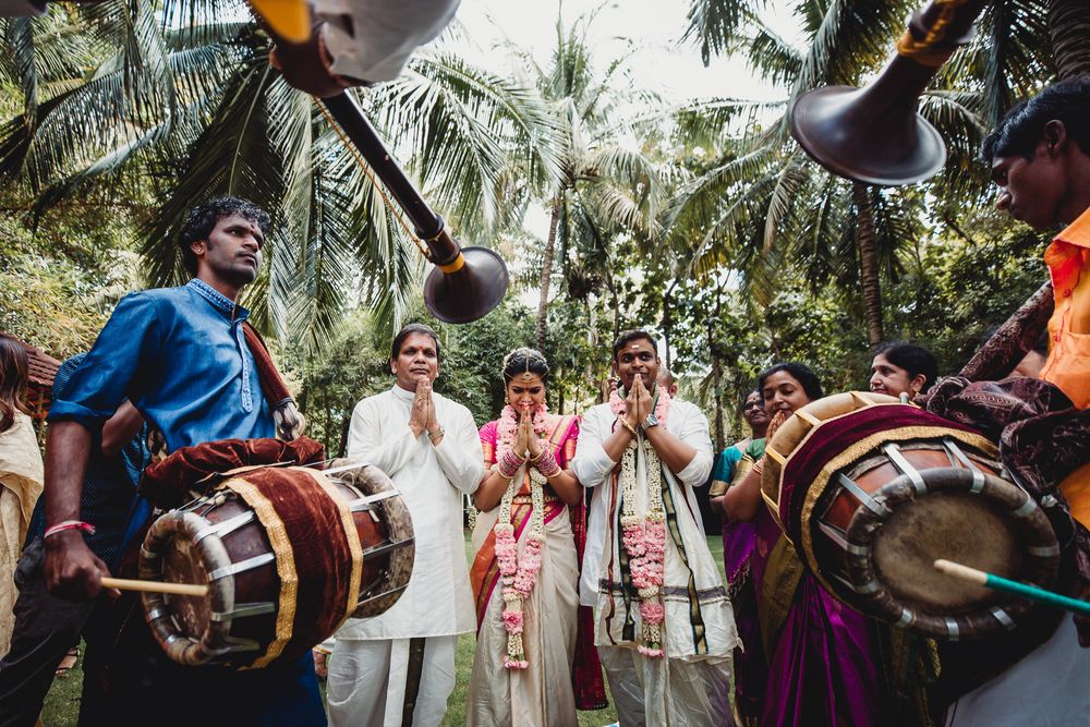 Photo of Bridal entry with dhol walas for traditional south indian wedding