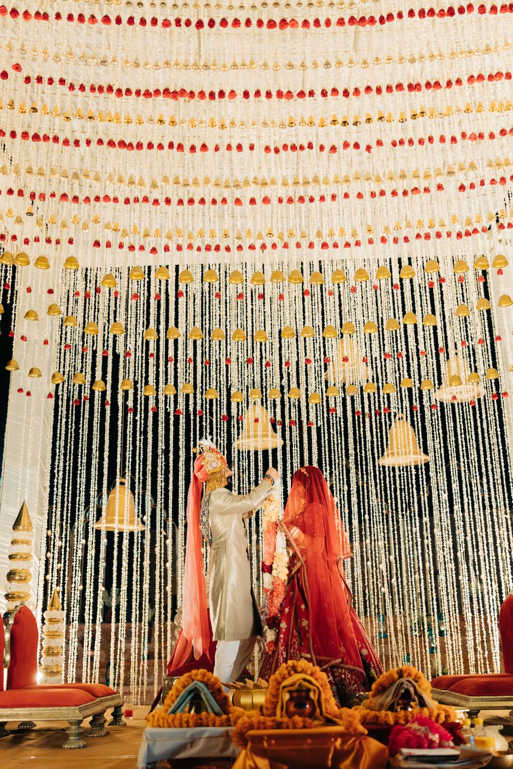 Photo of couple during varmala on their wedding
