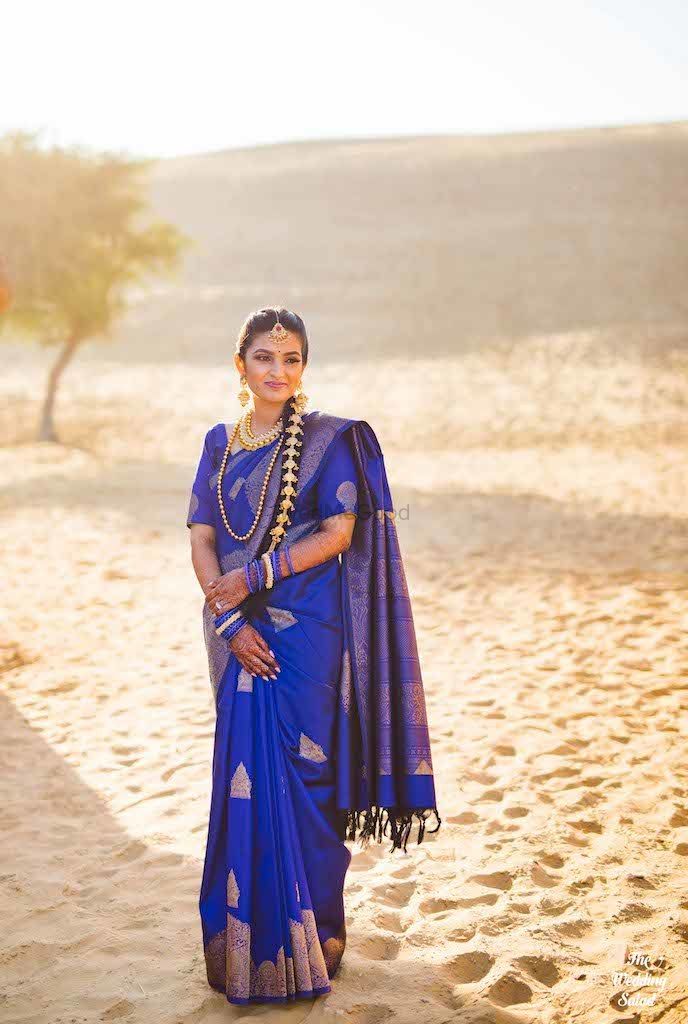 Photo of Royal blue wedding saree for bride
