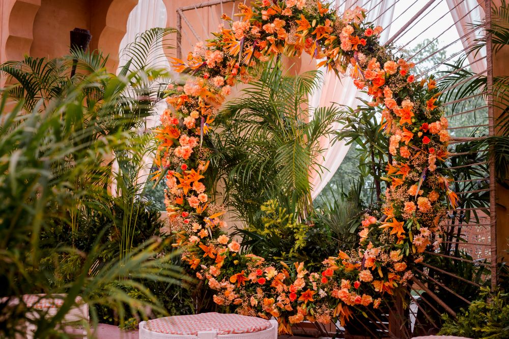 Photo of Floral wreath seating for haldi.