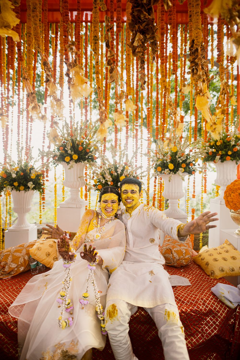 Yellow Wedding Decor Photo Genda phool decor
