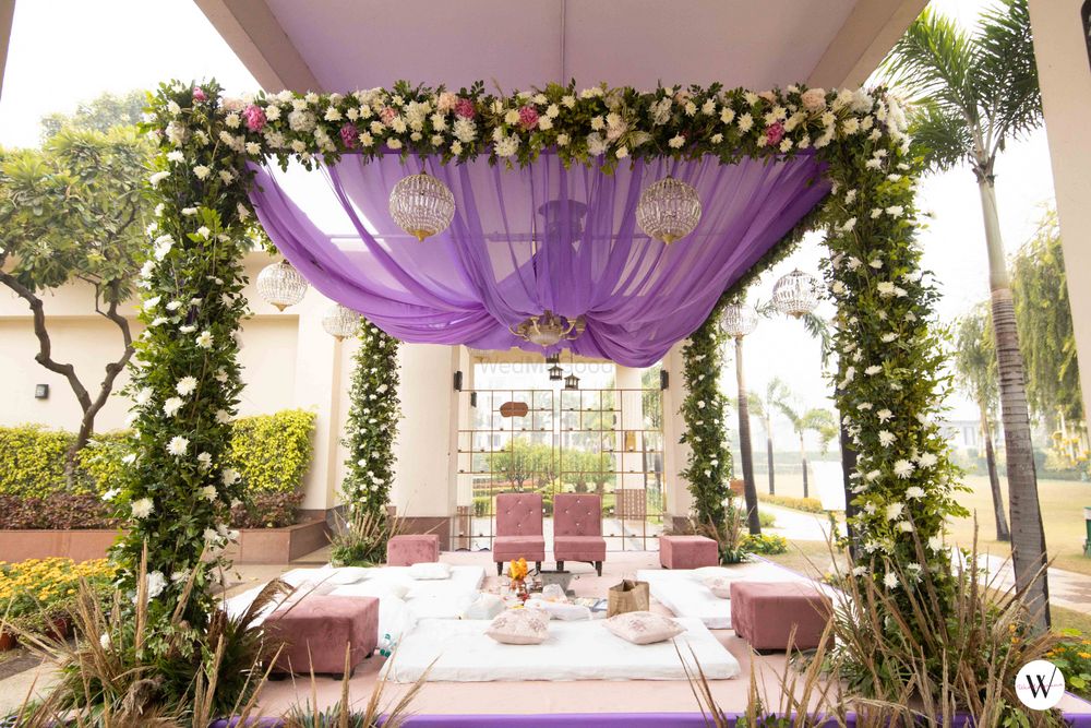 Photo of purple floral mandap simple and nice for home wedding