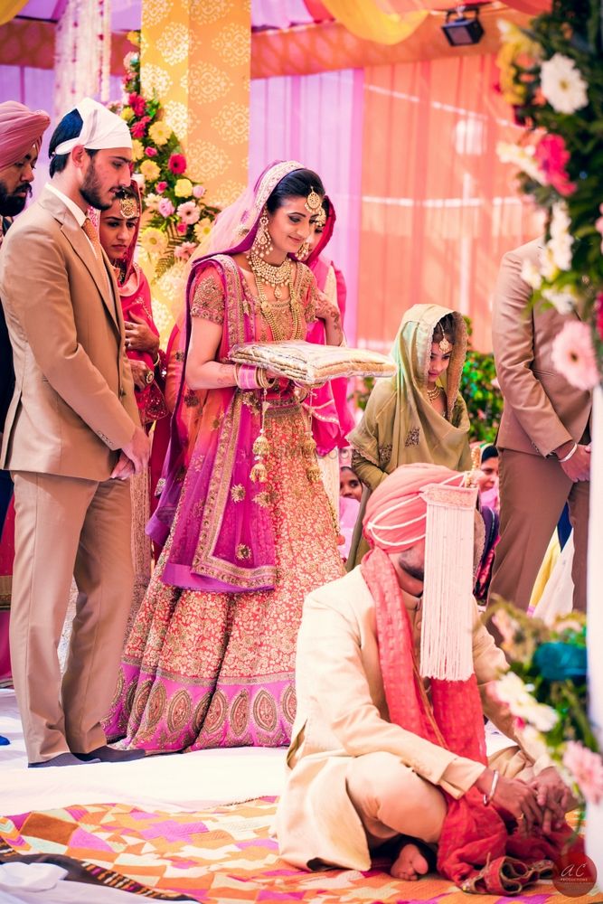 Photo of Sikh Bride - Coral Shimmer and Hot Pink Lehenga