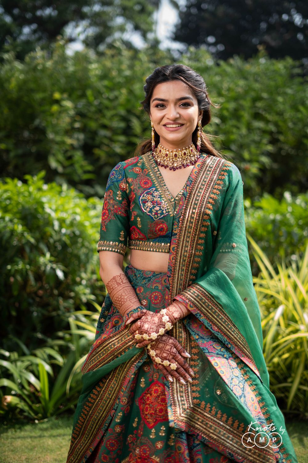 Photo of Beautiful teal green embroidered lehenga perfect touch to my traditional mehendi