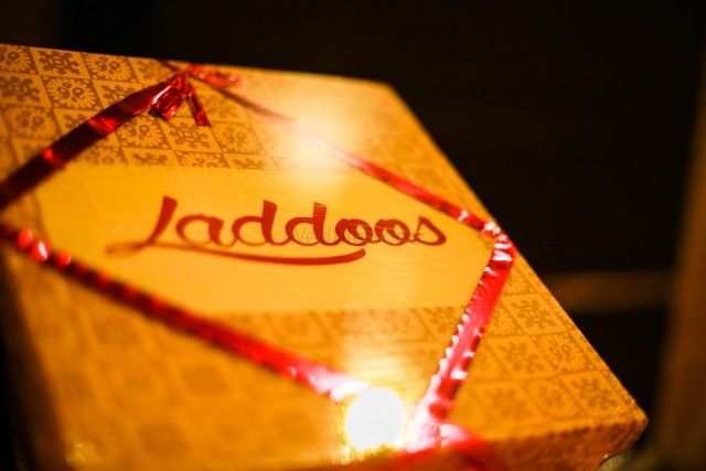 Photo of Mithai boxes labelled as laddoos- cute !