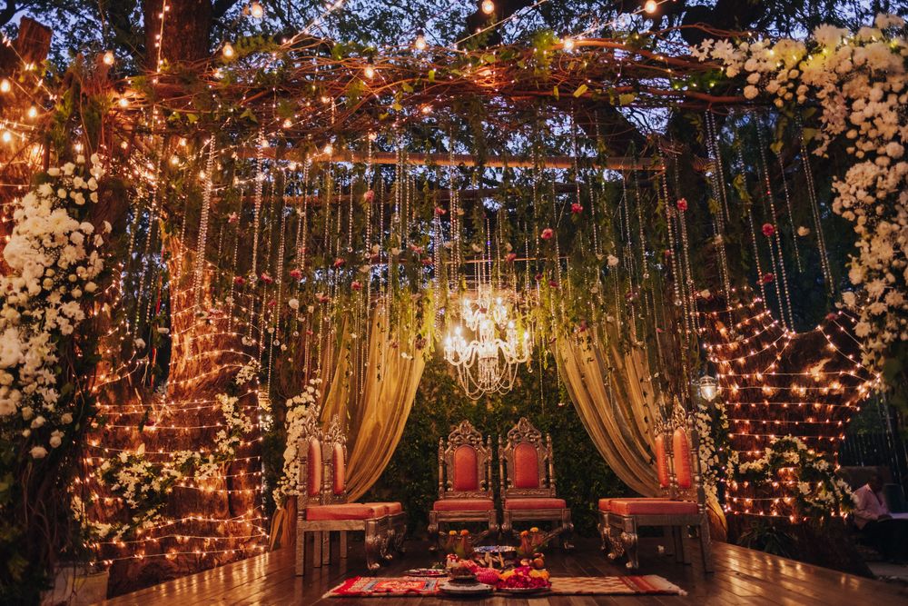 Photo of Gorgeous mandap decor with fairy lights