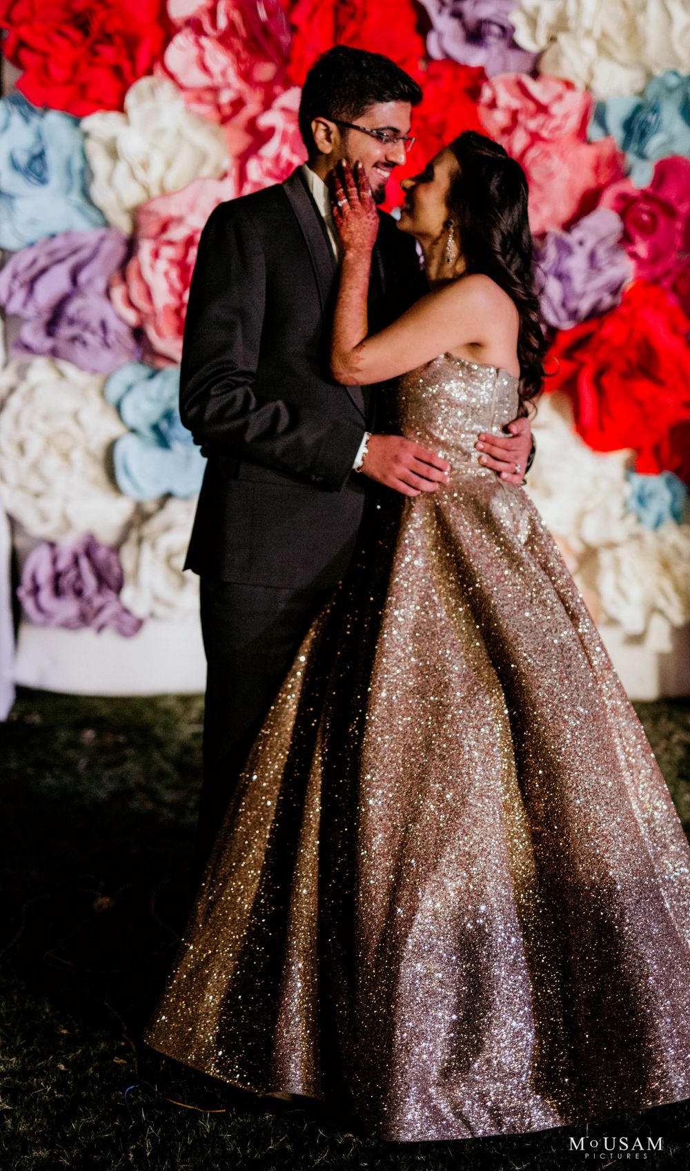 Photo of gold ombre sequin gown for reception