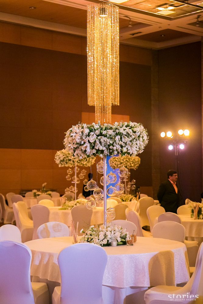 Photo of Elegant table centerpieces with bubble candles