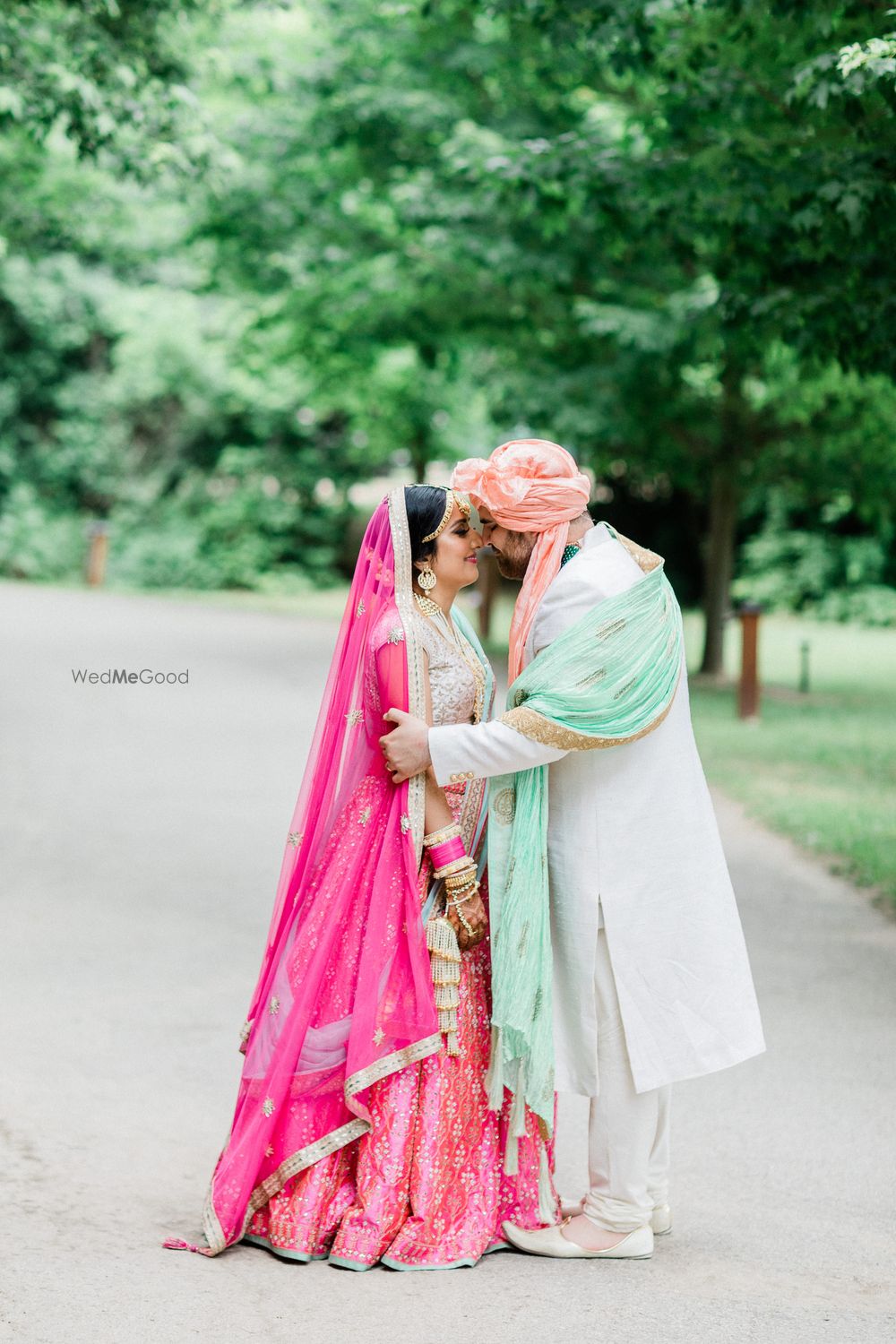 Photo of Romantic shot with couple in contrasting outfits