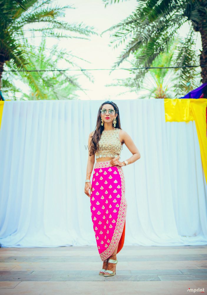 Photo of Fuschia pink straight skirt and crop top for mehendi