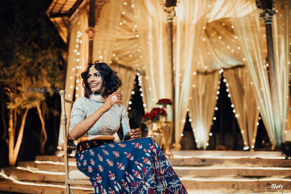 Photo of Bride in blue lehenga for her sangeet