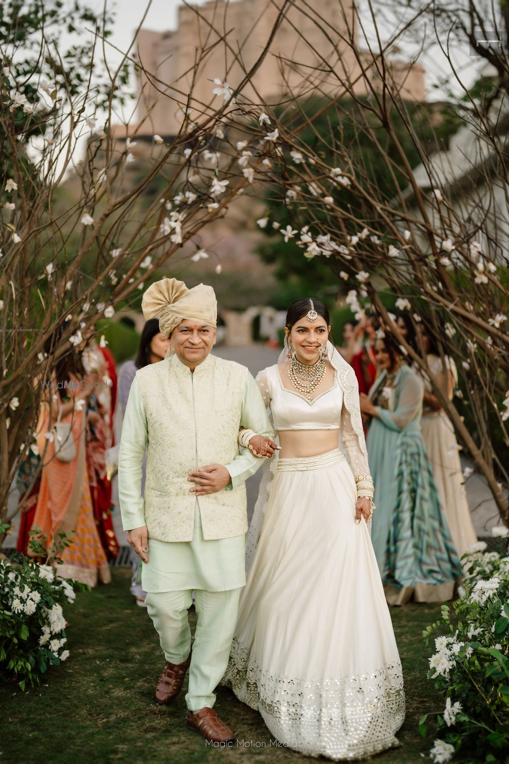 Photo of happy bride and father shot