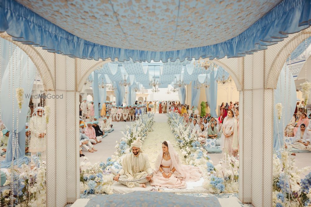 Photo of morning wedding Anand Karaj decor in soft pastel shades