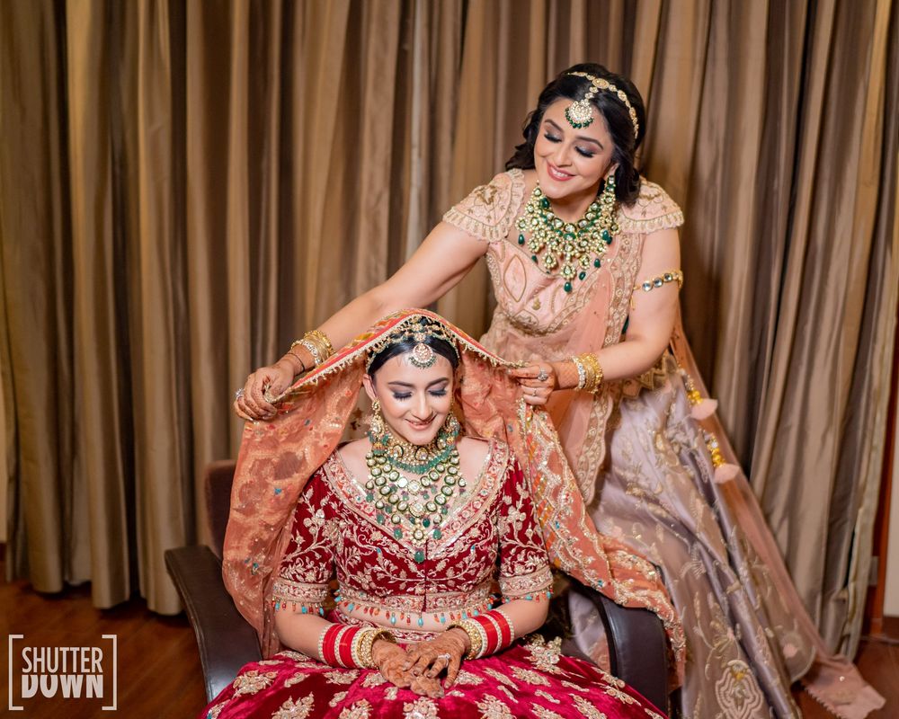 Photo of Bridal portrait with her mother on wedding day