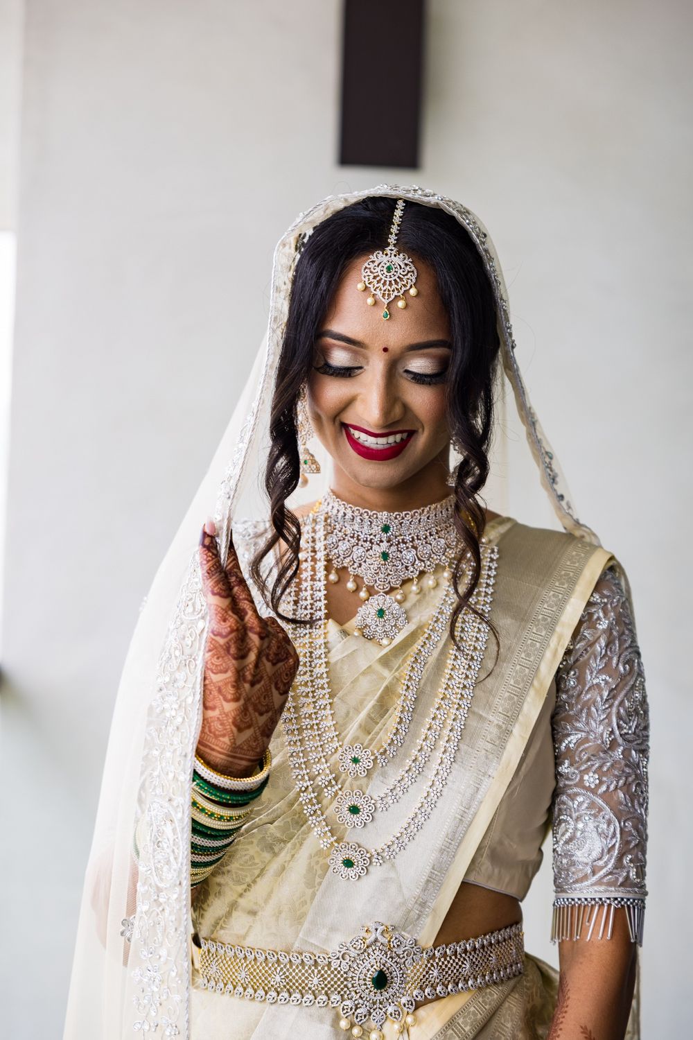 Photo of Elegant telugu bride in a silver silk saree