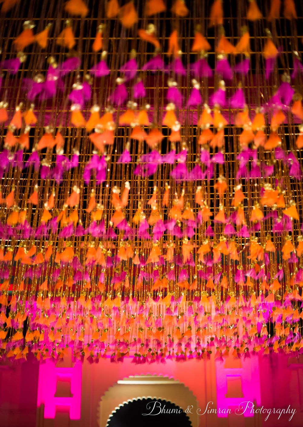 Photo of Orange and pink theme ceiling decor for mehendi