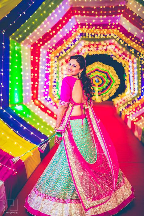 blue and pink lehenga bridal