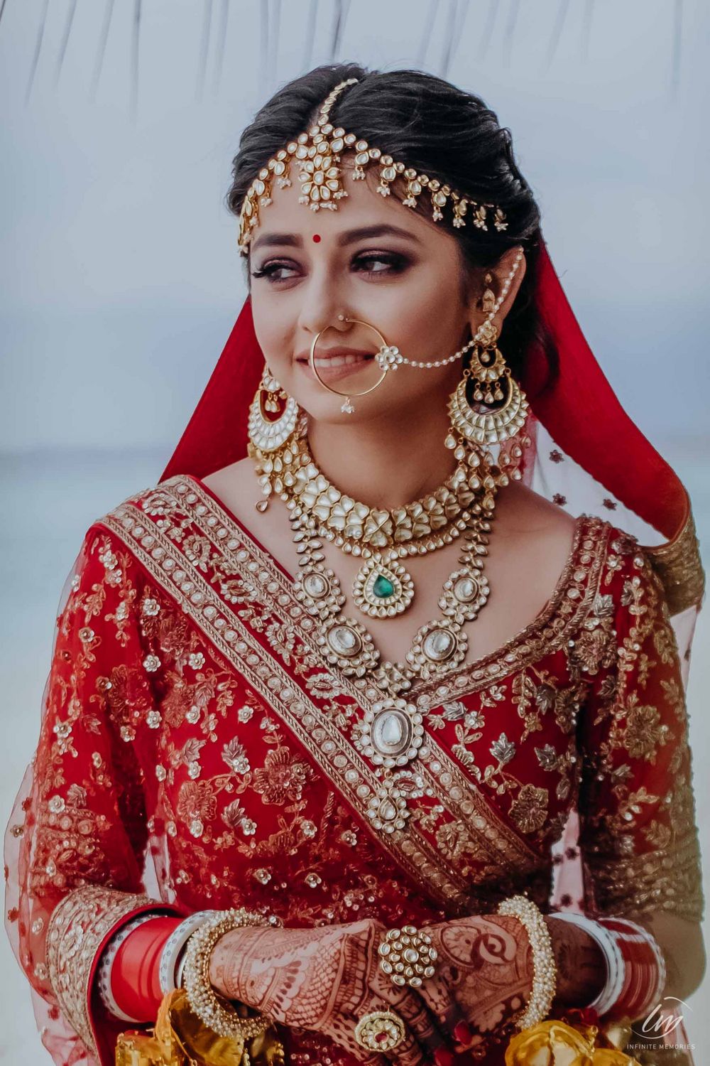 Photo of unique bridal jewellery and simple bridal makeup