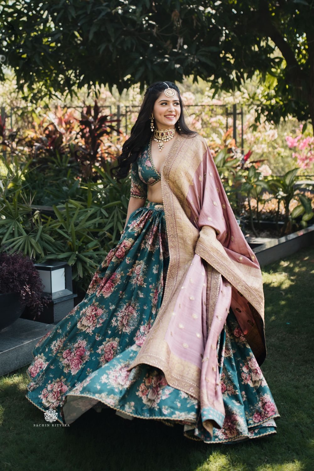 Photo of Floral Mehndi lehenga in a unique color