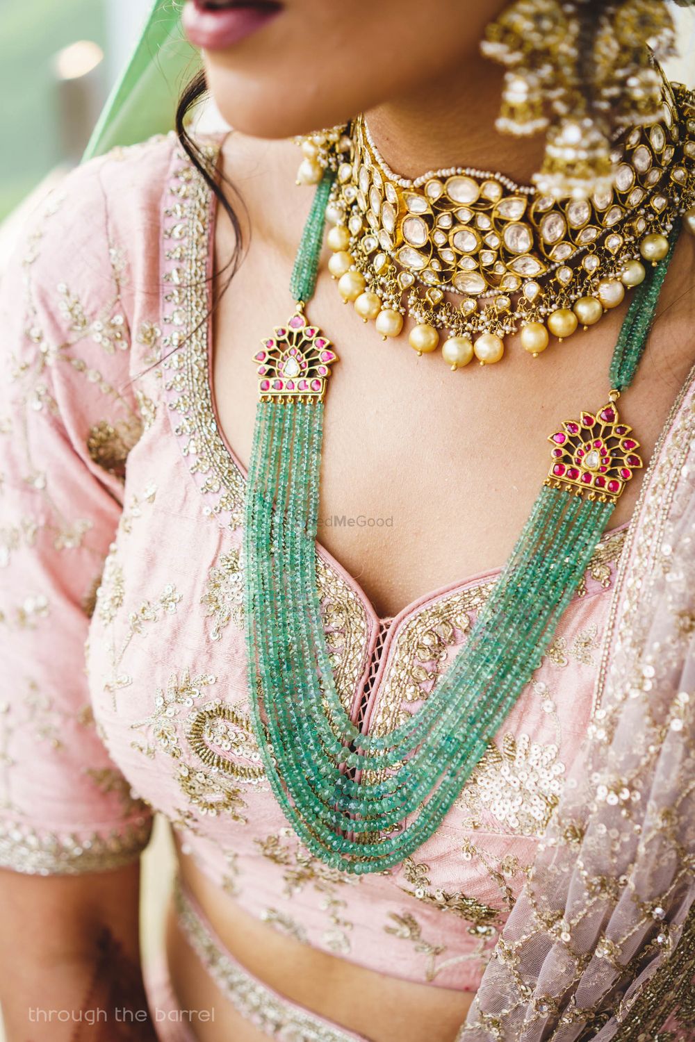 Photo of Sweetheart neckline green bead necklace