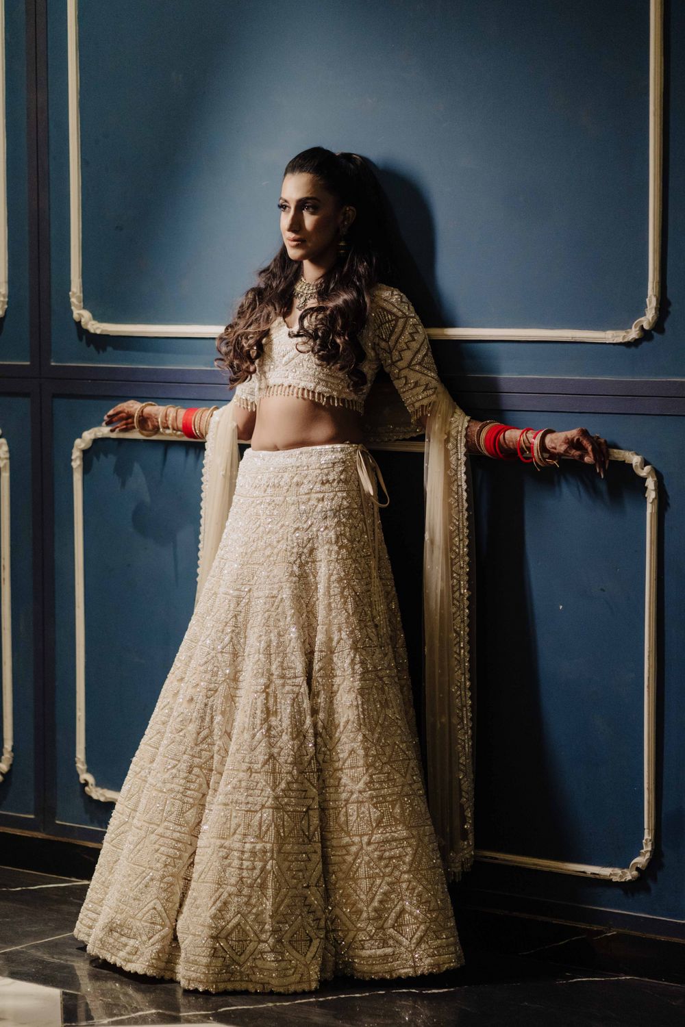 Photo of all white lehenga for reception