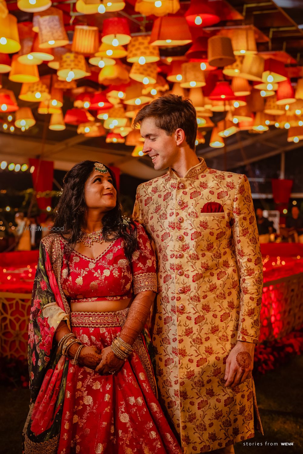 Photo of cute bride and groom shot